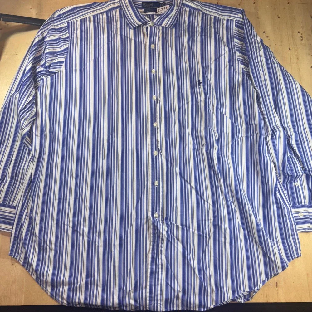 Polo Ralph Lauren Mens 3XLT Tall Stanton Classic Fit Blue White Striped Shirt
